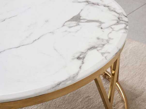Table basse ROMA ronde marbre pied doré. Livraison gratuite sous 5 jours. Disponible en stock.