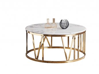 Table basse ROMA ronde marbre pied doré. Livraison gratuite sous 5 jours. Disponible en stock.