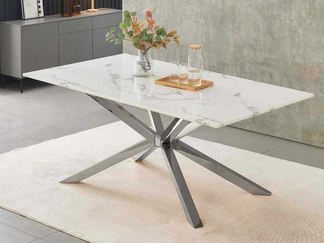 Table salle à manger Fondy marbre pied argent 180 CM Livraison gratuite
