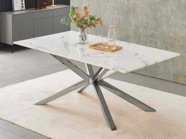 Table salle à manger Fondy marbre pied argent 180 CM Livraison gratuite