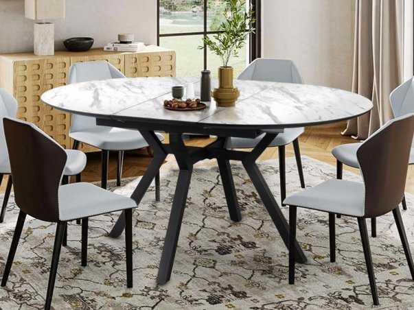 Table Ronde Bilbao extensible couleur blanc marbre livraison gratuite sous 5 jours
