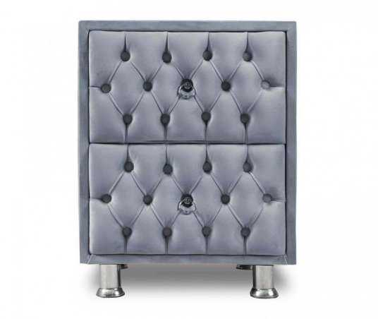 Table de chevet capitonnée tissu velours gris