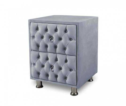 Table de chevet capitonnée tissu velours gris