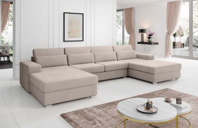 Canapé panoramique U VALENTINA velours beige