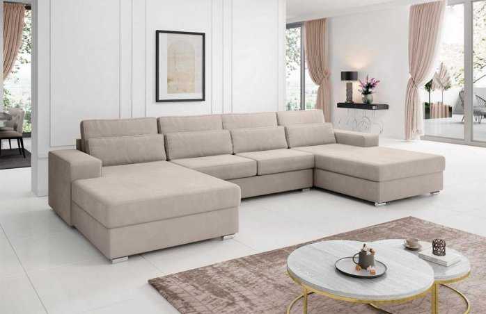 Canapé panoramique U VALENTINA velours beige